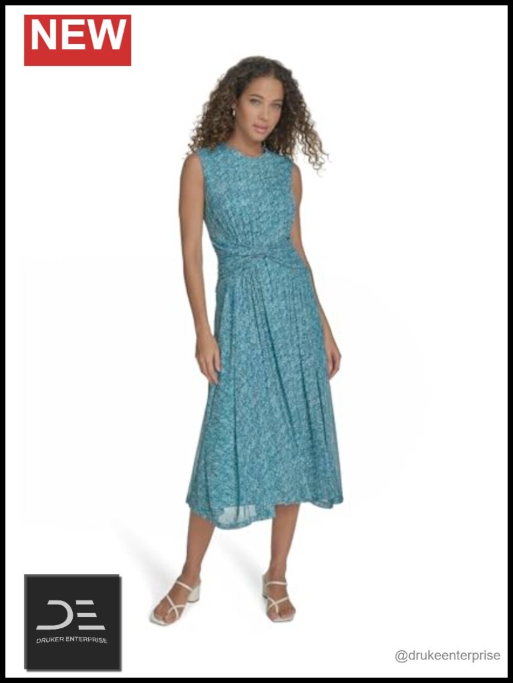 Sleeveless High Neck Gathered A-line Midi Dress